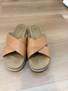 UGG Women's Cognac Crisscross Slide Sandals